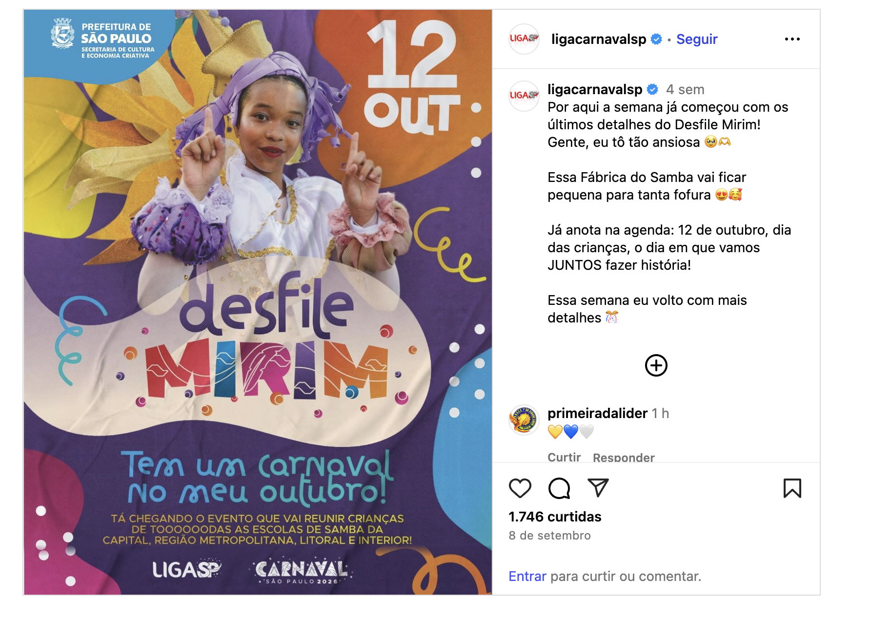 LIGA-SP promove desfile mirim na fábrica do samba no dia das crianças