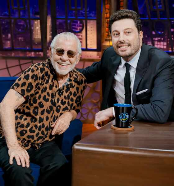 Nelson Motta e Thór Junior no "The Noite" (Créditos: Lourival Ribeiro/SBT)