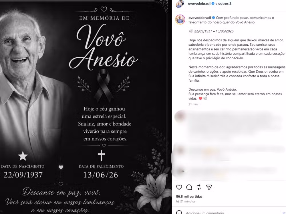 Vovô Anésio morre aos 88 anos no interior de SP — Foto: Redes Sociais