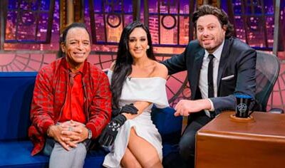 Jon Secada, Marina Elali e Danilo Gentili -The Noite Foto Lourival Ribeiro/SBT
