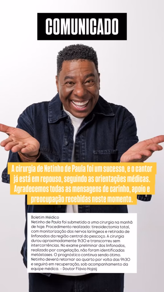 Comunicado da Equipe d0 Netinho de Paula — Foto- Reprodução:Instagram